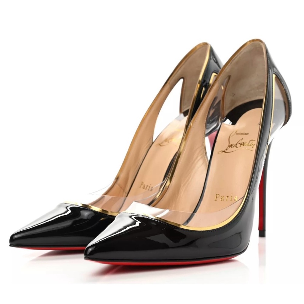 Christian Louboutin Cosmo Black and Gold Patent Heels